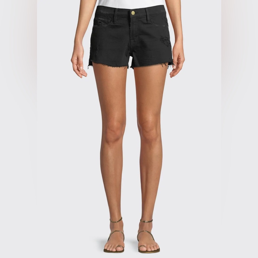 Frame Denim Le Cutoff Tulip Hem Raw Shorts Black Size 33